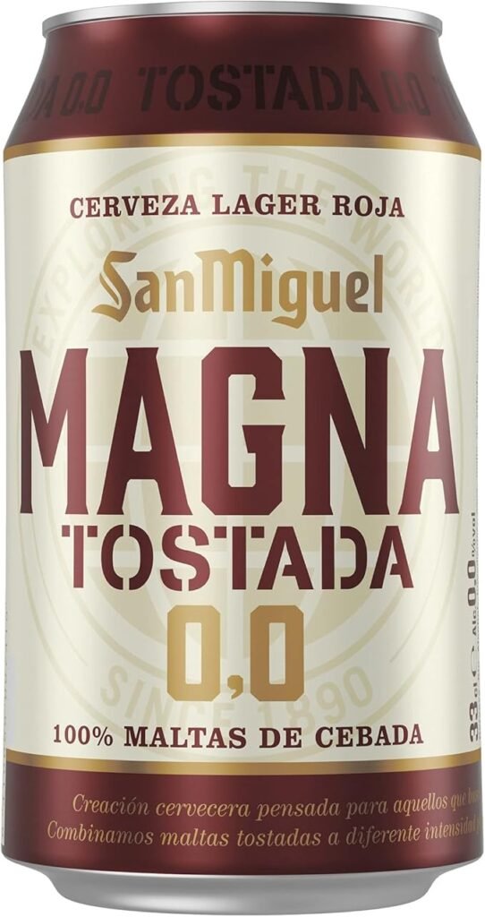 Magna Cerveza Tostada 0,0, Sabor a Maltas Tostadas, Ligera Con Gusto Apreciable, Pack de 24 Latas x 33 cl, Cerveza Sin Alcohol